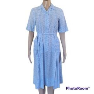 Vintage A Nancy Frock Women's 14 Zip Front Short Sleeve Blue USA Made Mi…